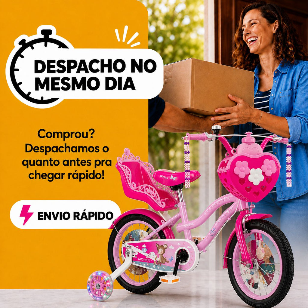 Bicicleta Infantil Rosa Menina Aro 16 Lovers 1 Led Premium