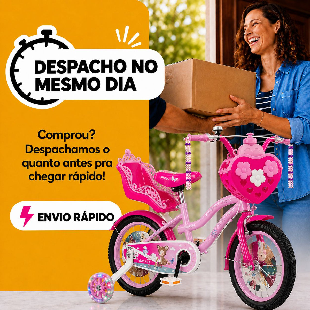 Bicicleta Infantil Rosa Menina Aro 16 Lovers 1 Led Premium