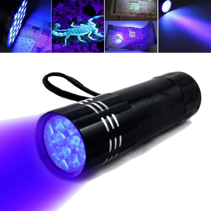 Mini uv ultra violeta 9 led lanterna tocha 4.5v luz à prova dwaterproof água lâm