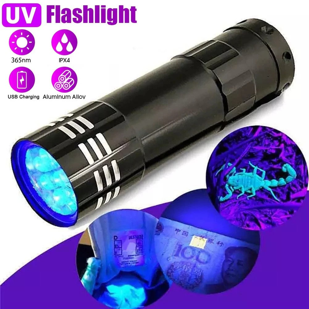 Mini uv ultra violeta 9 led lanterna tocha 4.5v luz à prova dwaterproof água lâm