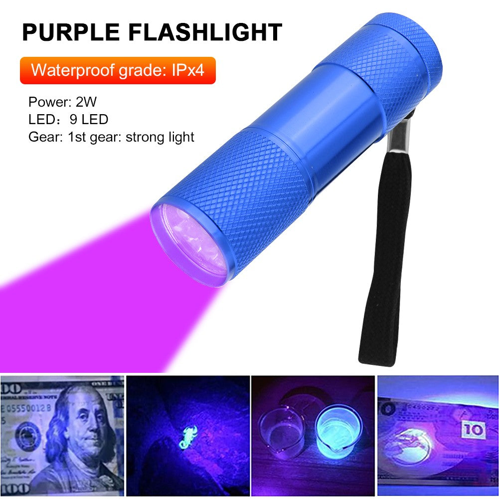 Mini uv ultra violeta 9 led lanterna tocha 4.5v luz à prova dwaterproof água lâm