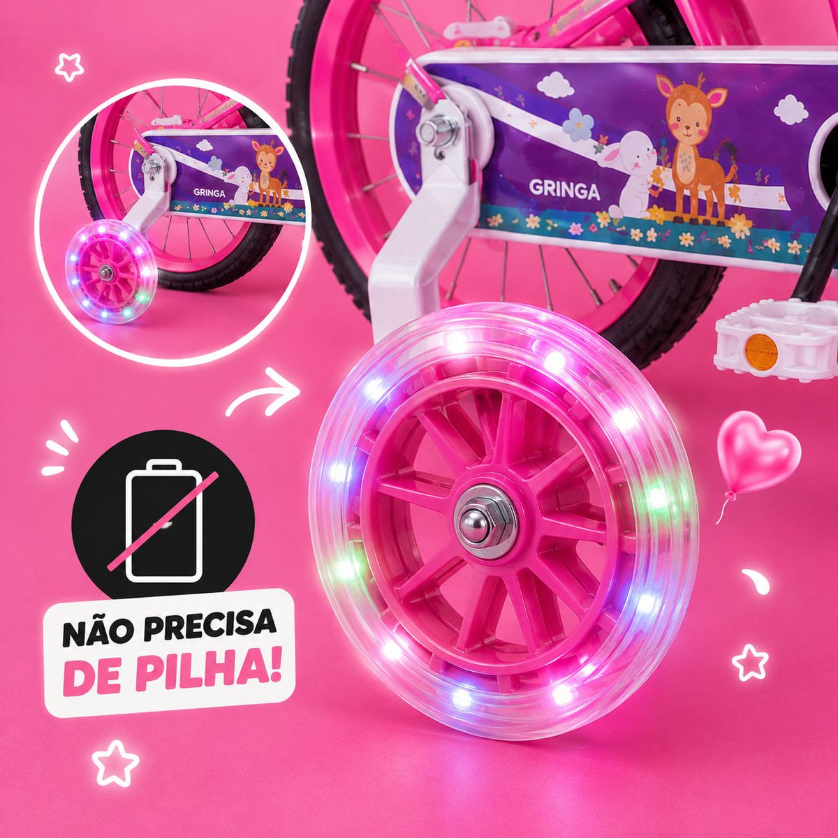 Bicicleta Infantil Rosa Menina Aro 16 Lovers 1 Led Premium